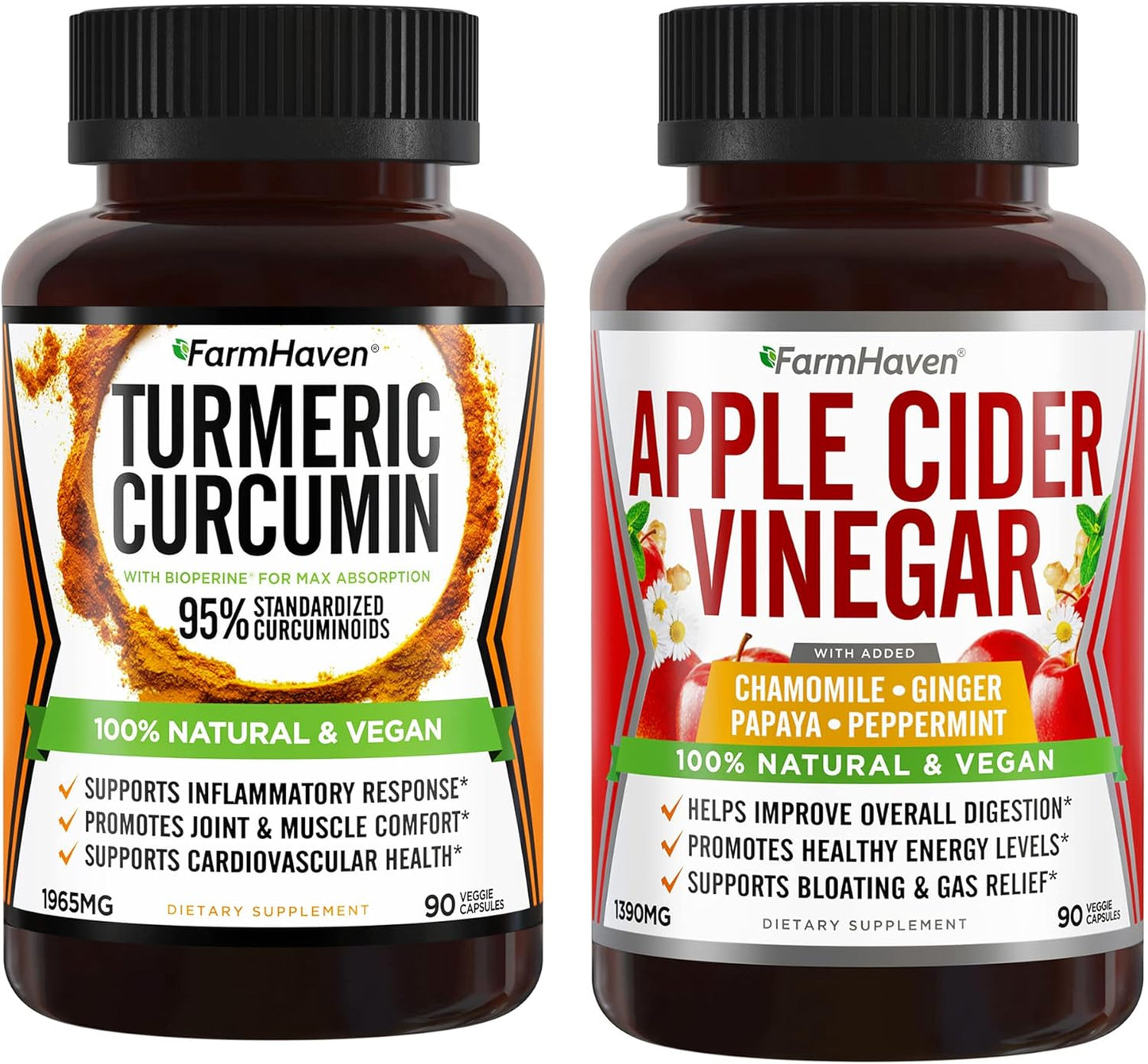 FarmHaven Turmeric Curcumin with BioPerine and Apple Cider Vinegar Capsules for Joint Health and Digestion