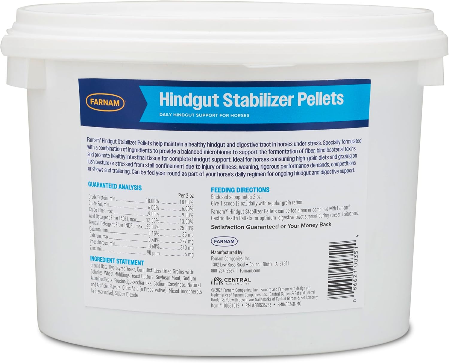 Farnam Hindgut Stabilizer Pellets: Daily Digestive & Immune Supplement for Horses - Balances Microbiome for Optimal Digestion