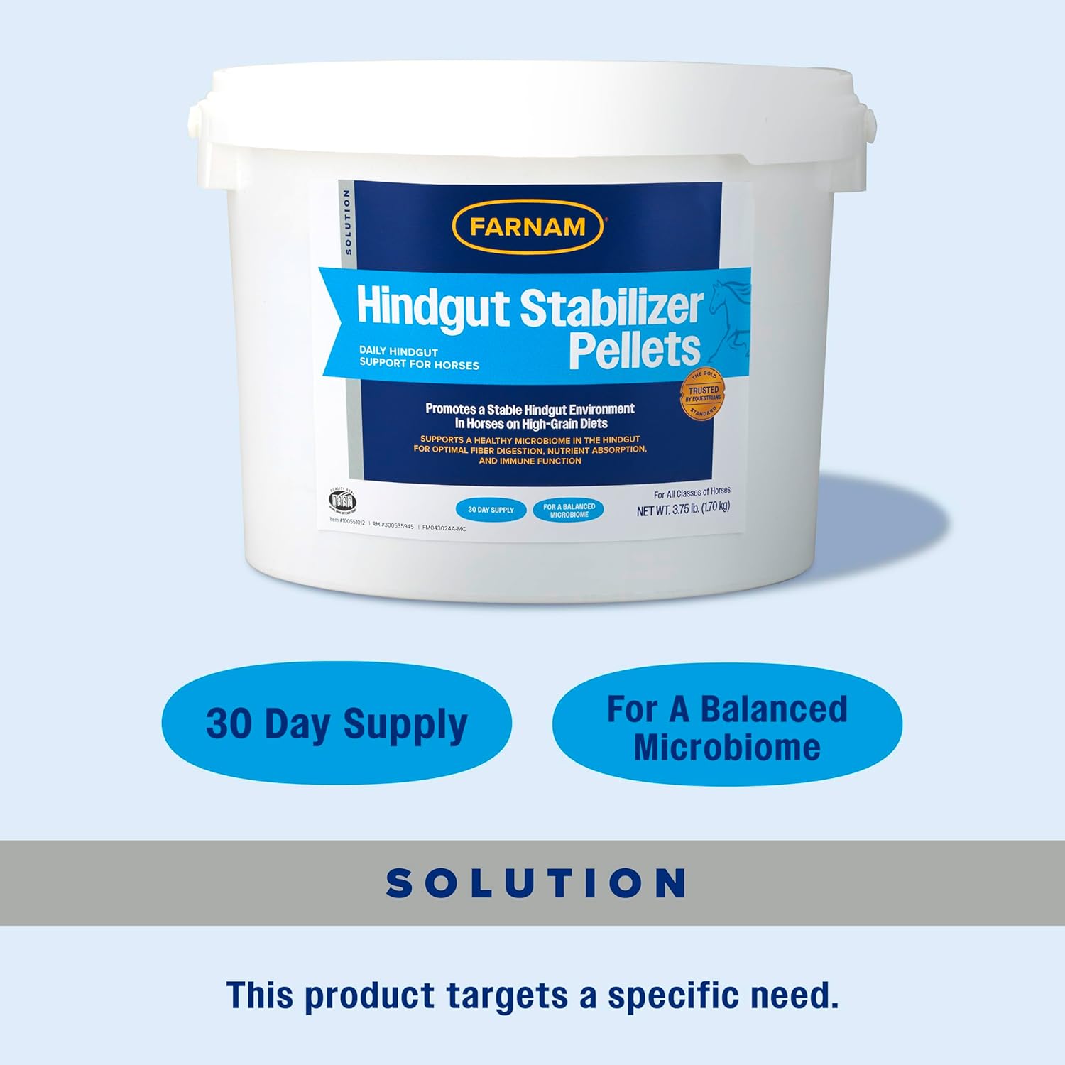 Farnam Hindgut Stabilizer Pellets: Daily Digestive & Immune Supplement for Horses - Balances Microbiome for Optimal Digestion