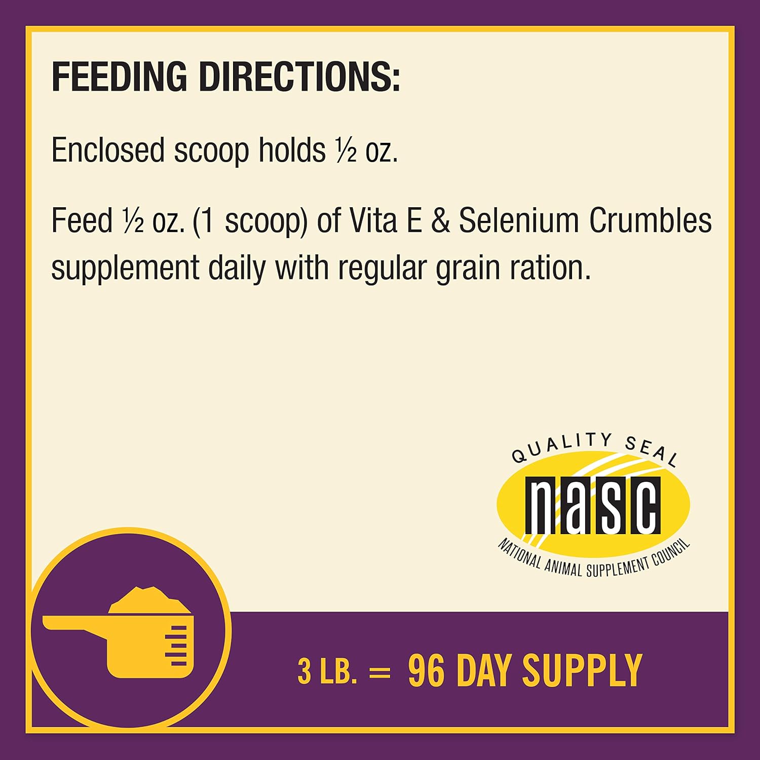 Farnam Horse Health Vita E & Selenium Crumbles Supplement, 3 lbs, 96 Days Supply, Muscle & Antioxidant Support