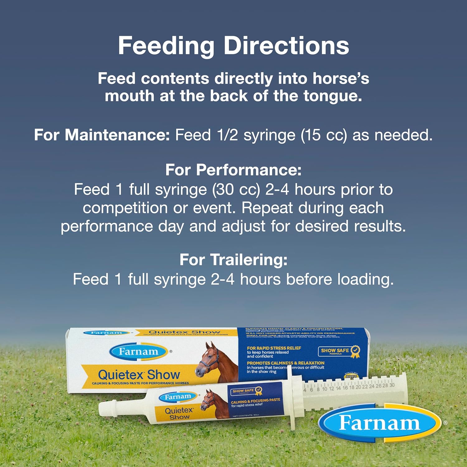 Farnam Quietex Show Calming Paste - Keeps Nervous Horses Calm & Focused in the Show Ring - 30 cc