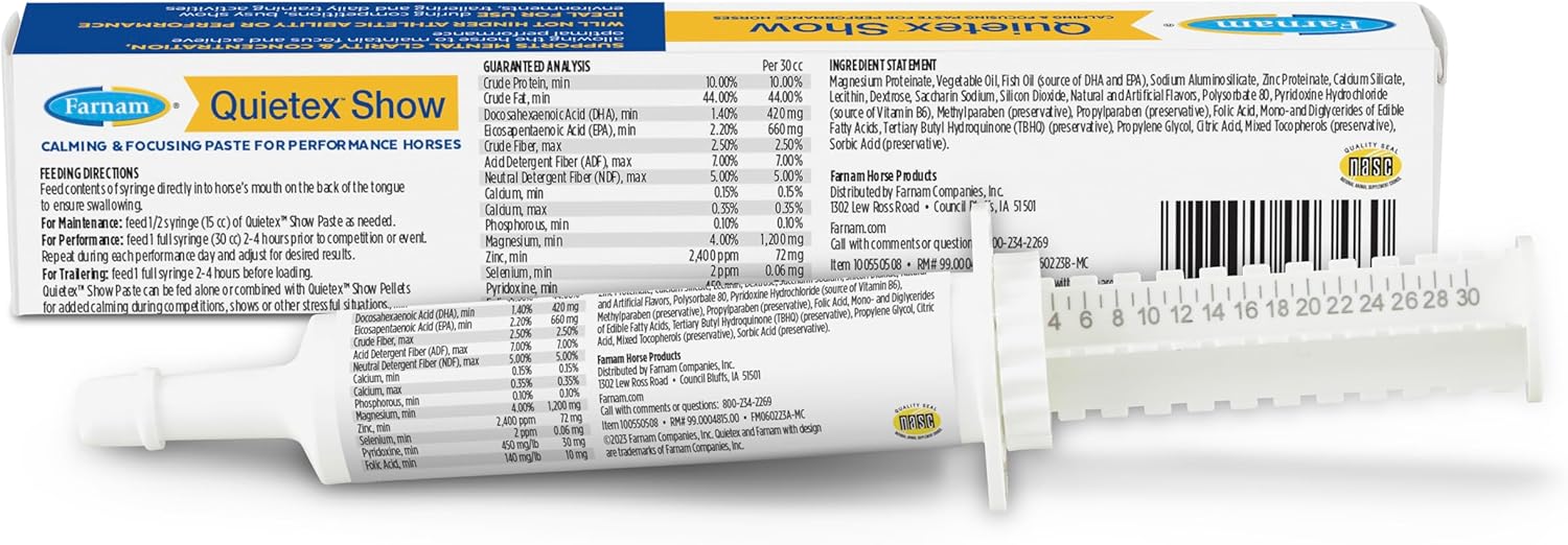 Farnam Quietex Show Calming Paste - Keeps Nervous Horses Calm & Focused in the Show Ring - 30 cc