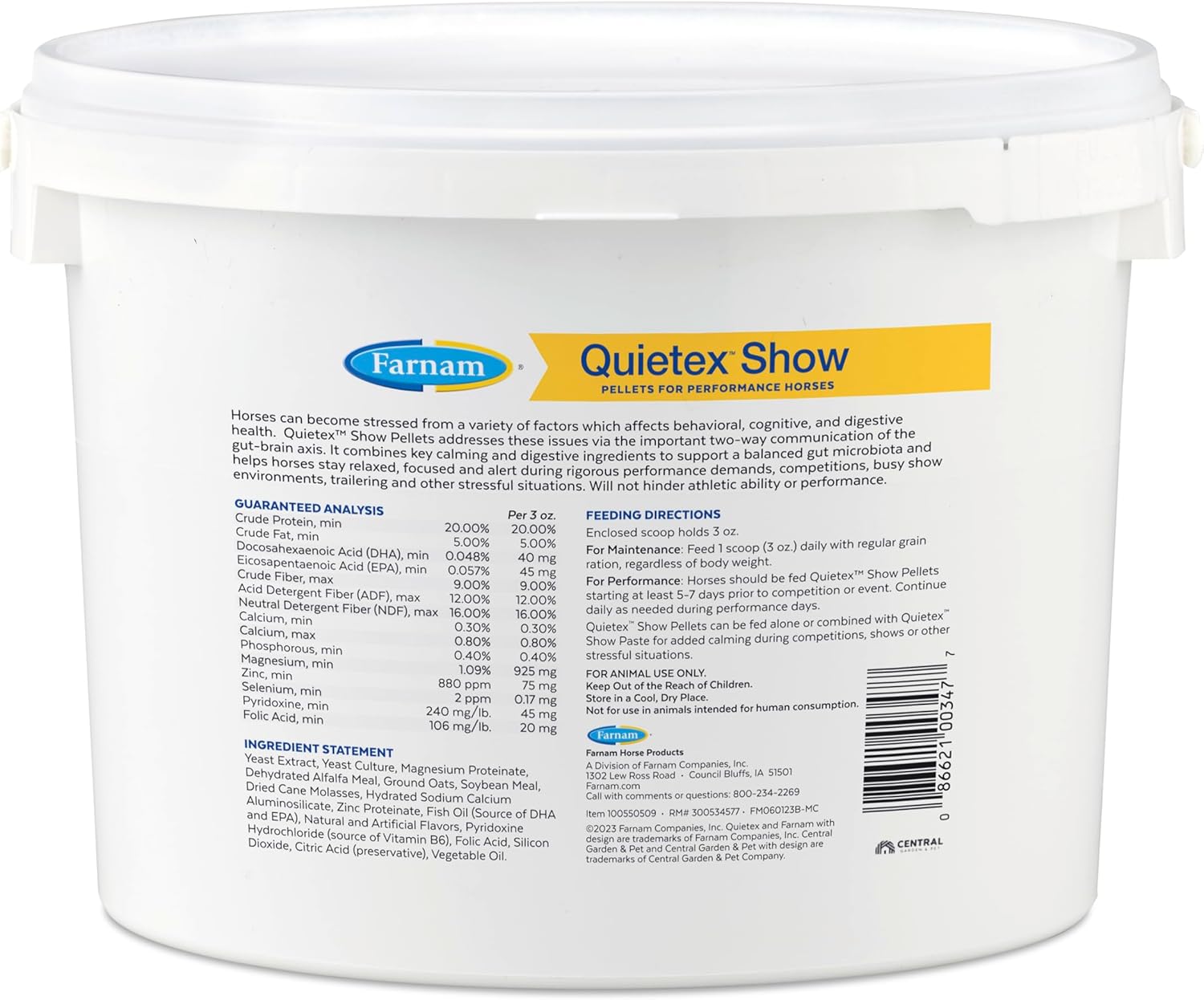 Farnam Quietex Show Pellets for Calming Nervous Horses in the Show Ring - 3.75 lbs.
