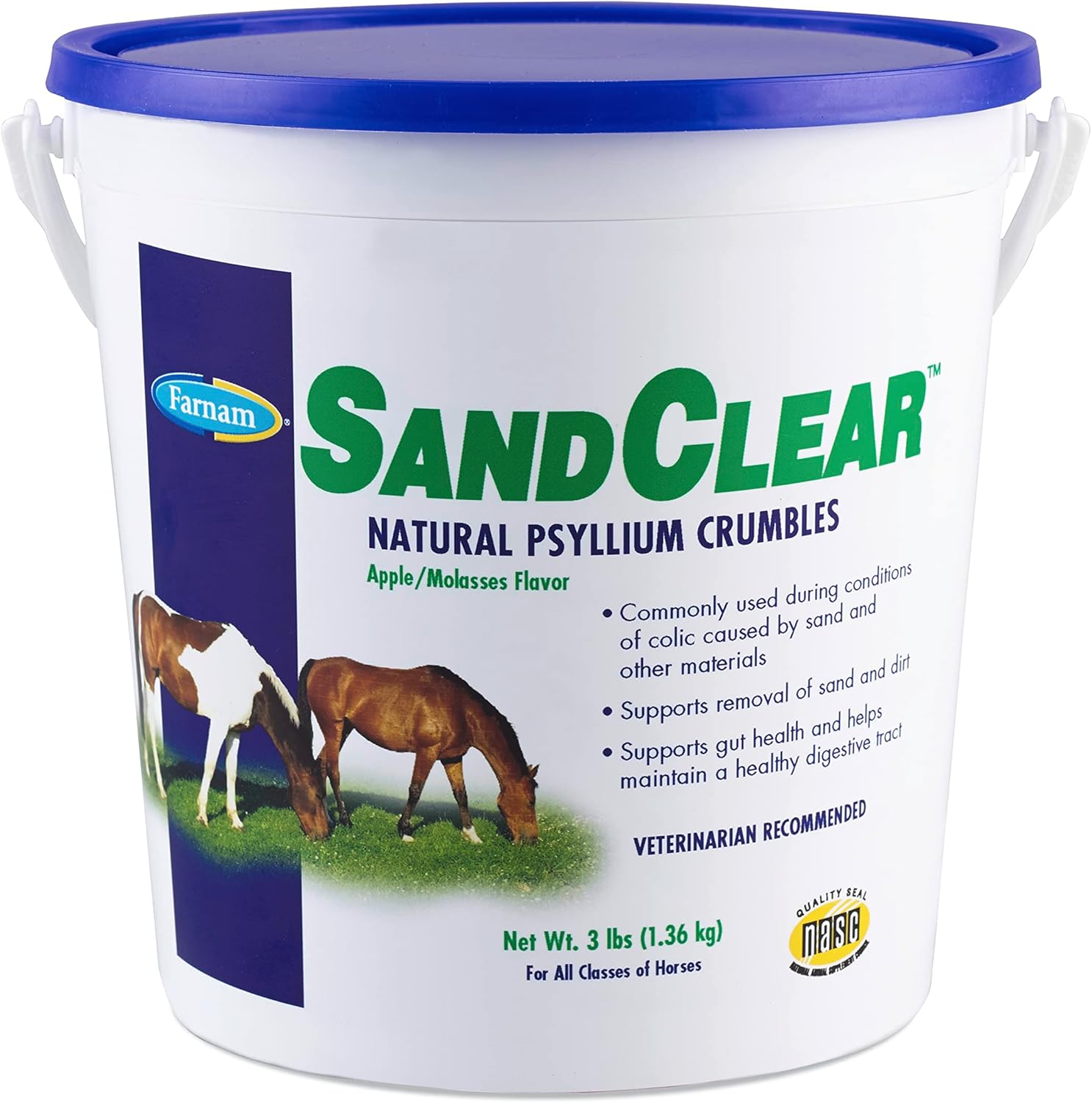 Farnam Sand Clear for Horses: Natural Psyllium Crumbles, 3 lbs. - Veterinarian Recommended for Colon Health
