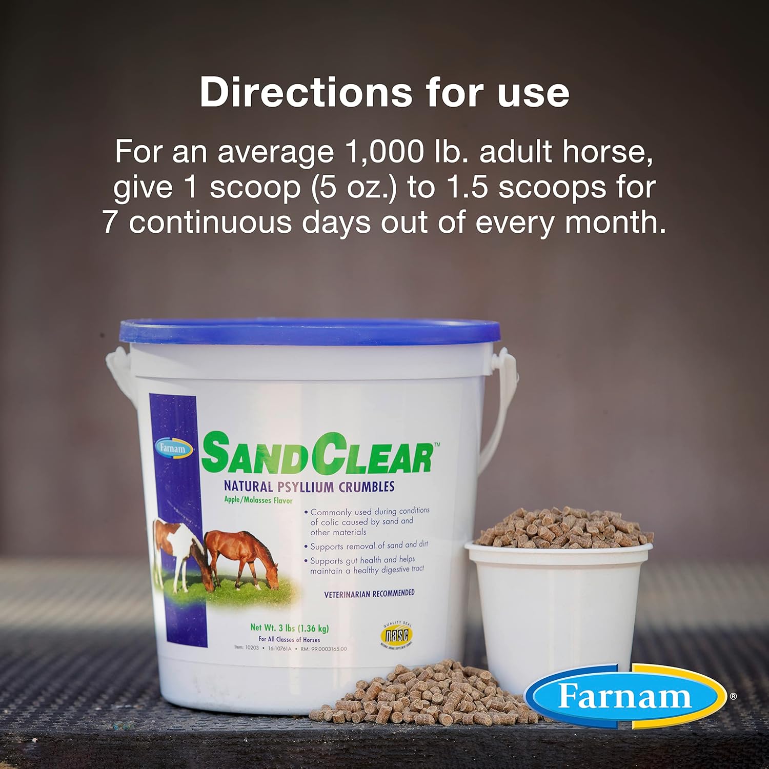 Farnam Sand Clear for Horses: Natural Psyllium Crumbles, 3 lbs. - Veterinarian Recommended for Colon Health