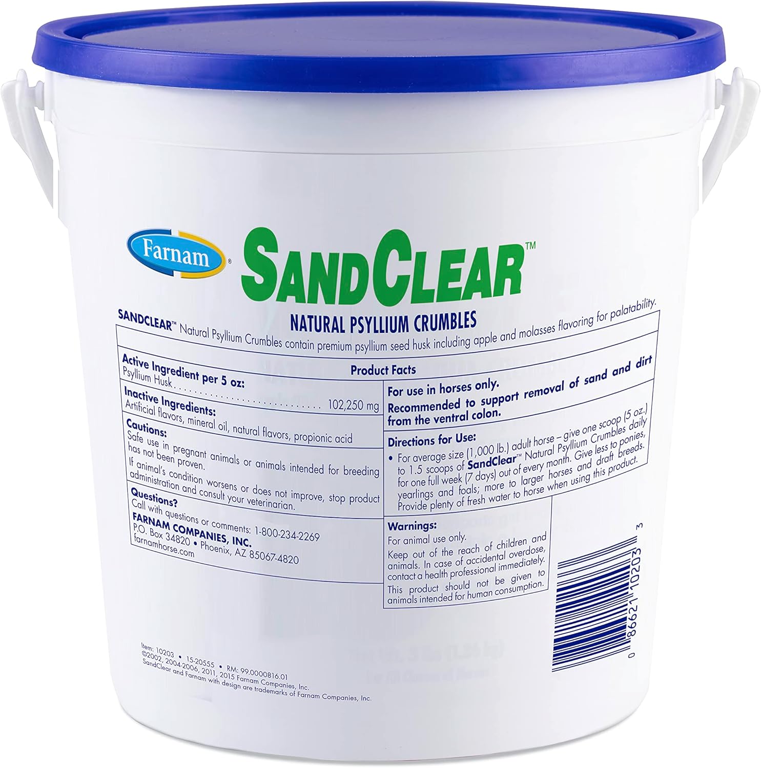 Farnam Sand Clear for Horses: Natural Psyllium Crumbles, 3 lbs. - Veterinarian Recommended for Colon Health