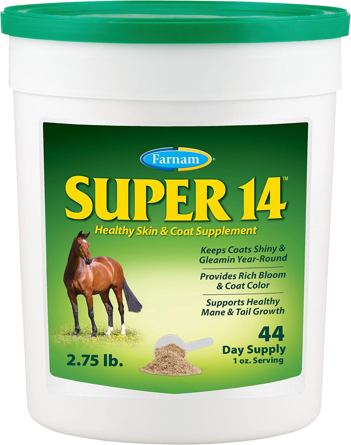Farnam Super 14 Horse Supplement Promotes Healthy Skin & Shiny Coat - 2.75 lb, 44 Day Supply