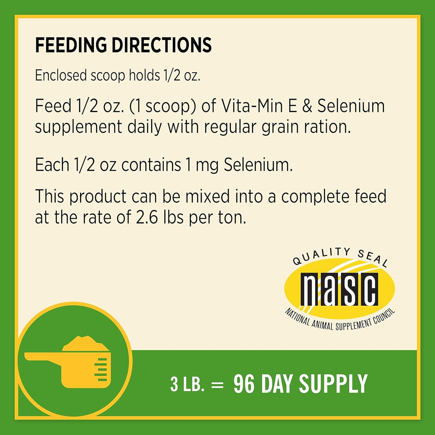 Farnam Vita-Min E & Selenium Antioxidant Supplement, 3lb Tub - 96 Day Supply