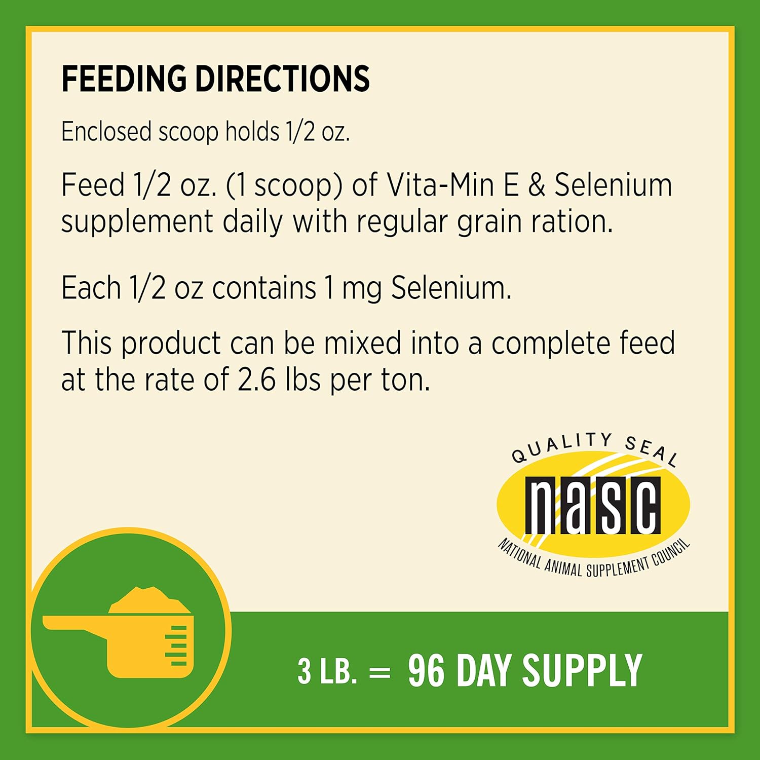 Farnam Vita-Min E & Selenium Antioxidant Supplement, 3lb Tub - 96 Day Supply