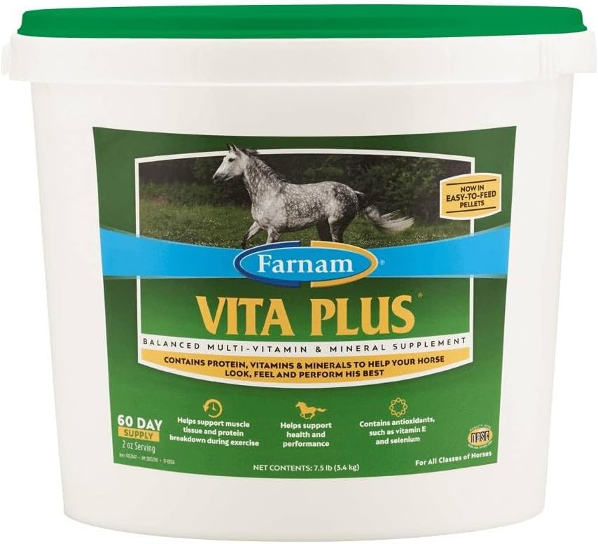 Farnam Vita Plus Balanced Multi-Vitamin & Mineral Horse Supplement - 7.5 lbs, 60 Day Supply for Health & Performance