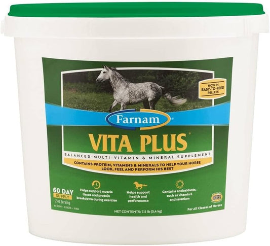 Farnam Vita Plus Balanced Multi-Vitamin & Mineral Horse Supplement - 7.5 lbs, 60 Day Supply for Health & Performance