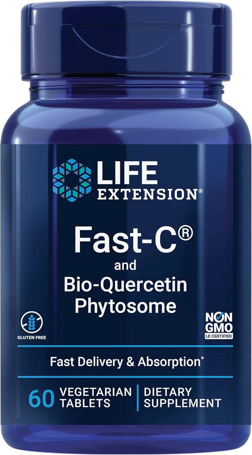 Fast-Absorbing Life Extension Fast-C® and Bio-Quercetin® Tablets for Immune Support with Vitamin C, Fenugreek, and Magnesium - Gluten-Free, Non-GMO, Vegetarian - 60 Tablets