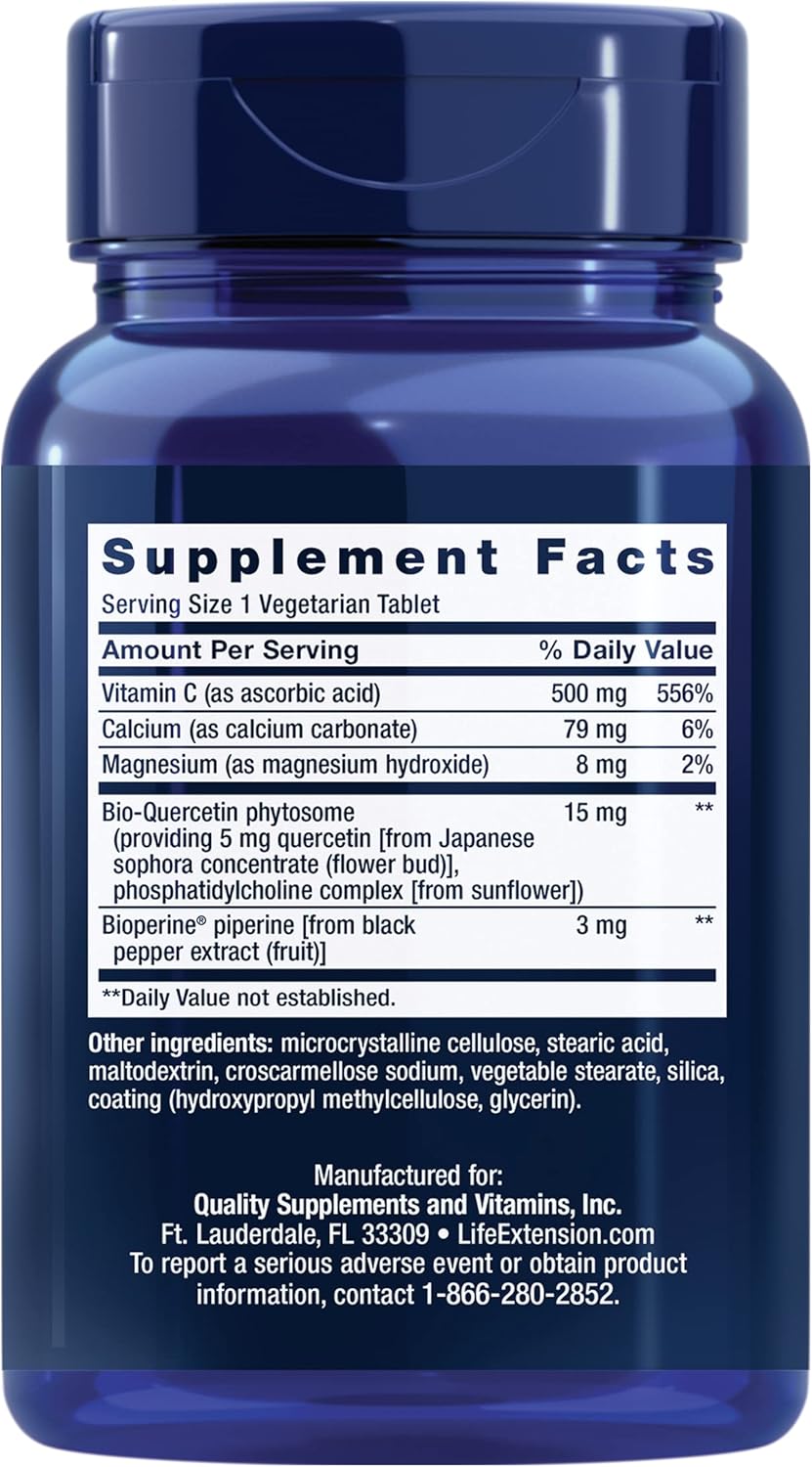 Fast-Absorbing Life Extension Fast-C® and Bio-Quercetin® Tablets for Immune Support with Vitamin C, Fenugreek, and Magnesium - Gluten-Free, Non-GMO, Vegetarian - 60 Tablets