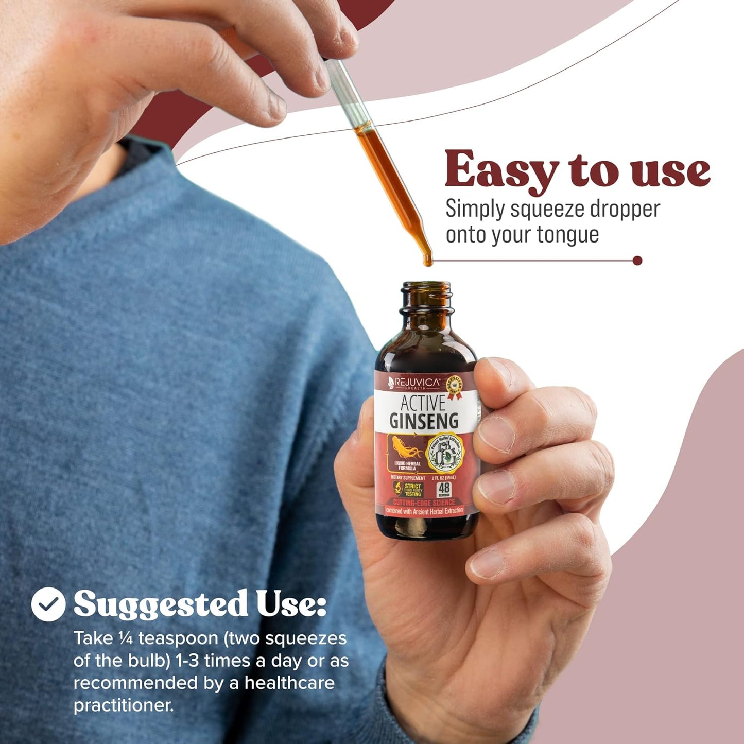 Fast-Absorbing Liquid Korean Red Panax Ginseng with Natural Ginsenosides - Supports Healthy Energy, Vitality, and Mood - Rejuvica Health Active Ginseng