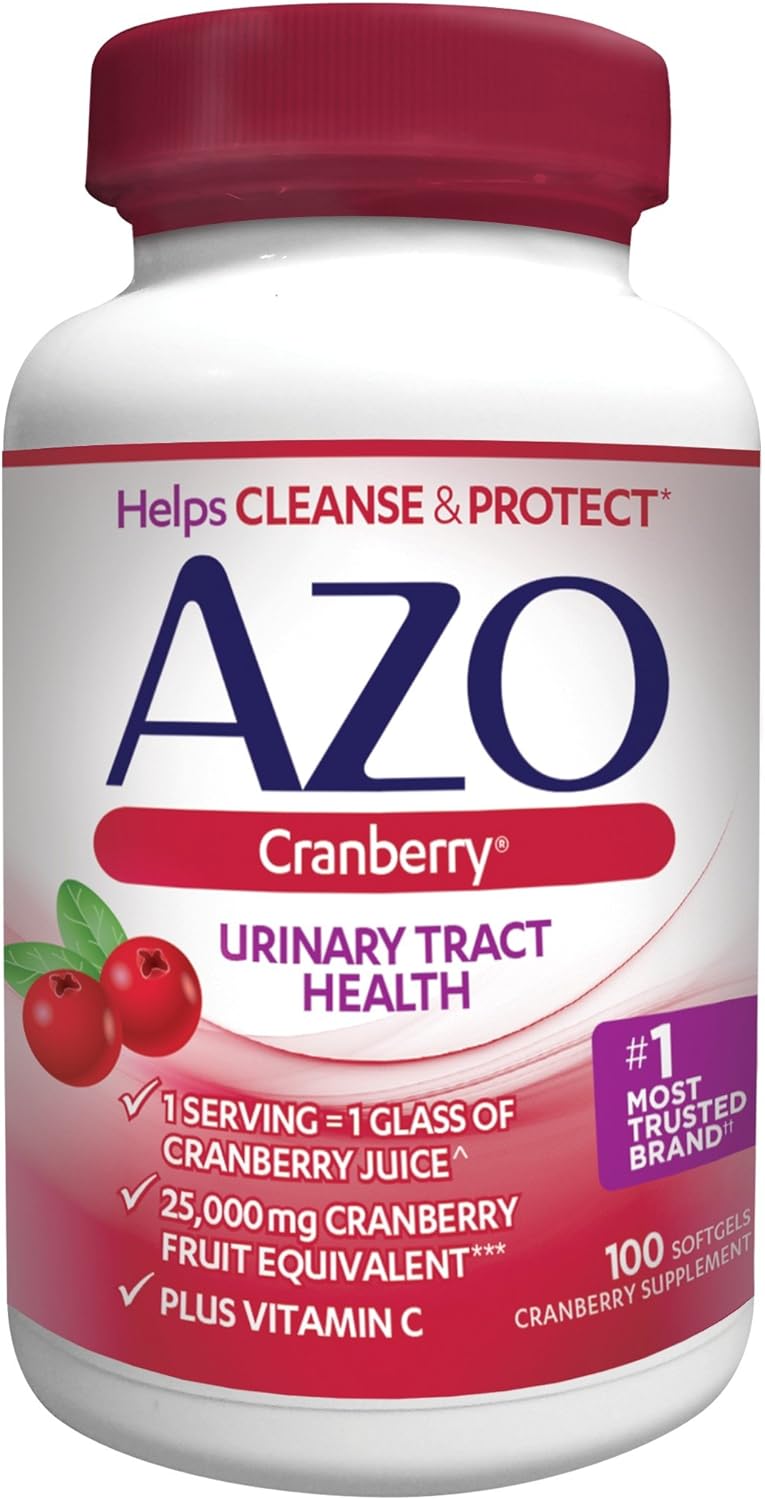 Fast-Acting AZO Cranberry Urinary Tract Health Supplement - 100 Softgels - Equivalent to 1 Glass of Cranberry Juice - Cleanses and Protects