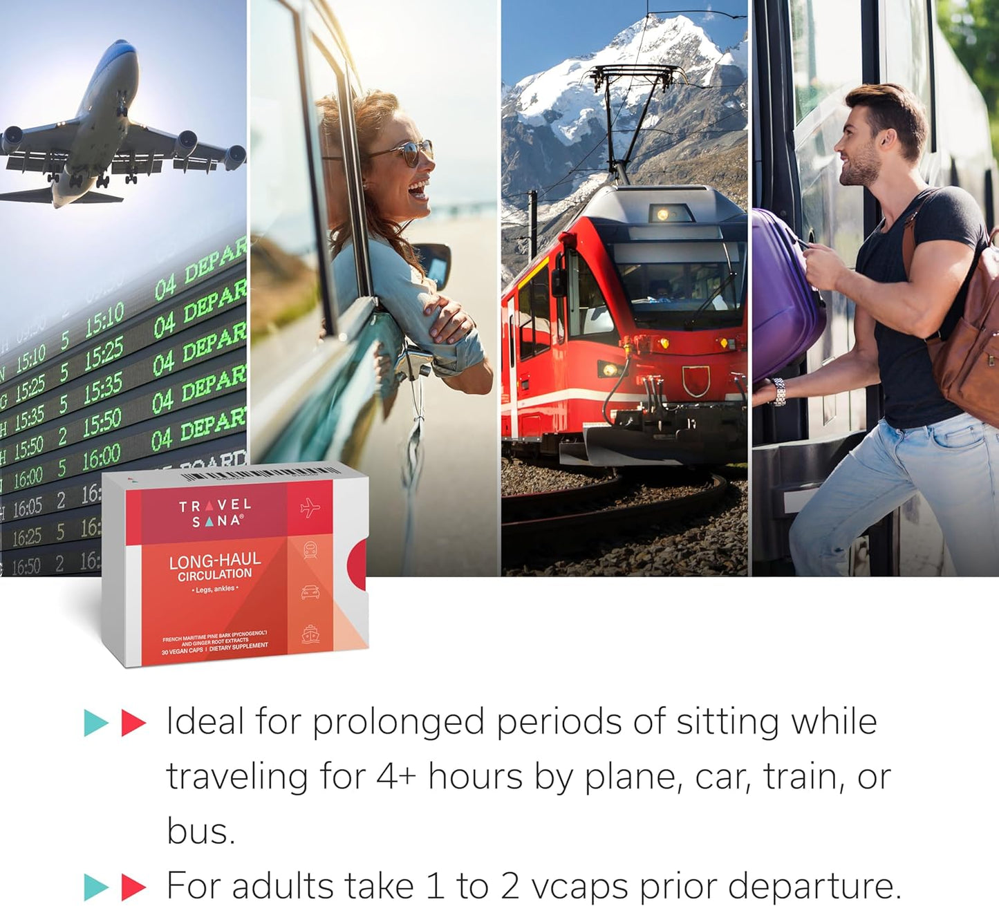 Fast-Acting Circulation Support Capsules with Pycnogenol & Ginger Root Extract | Reduce Swelling & Discomfort | Long-Haul Travel Relief