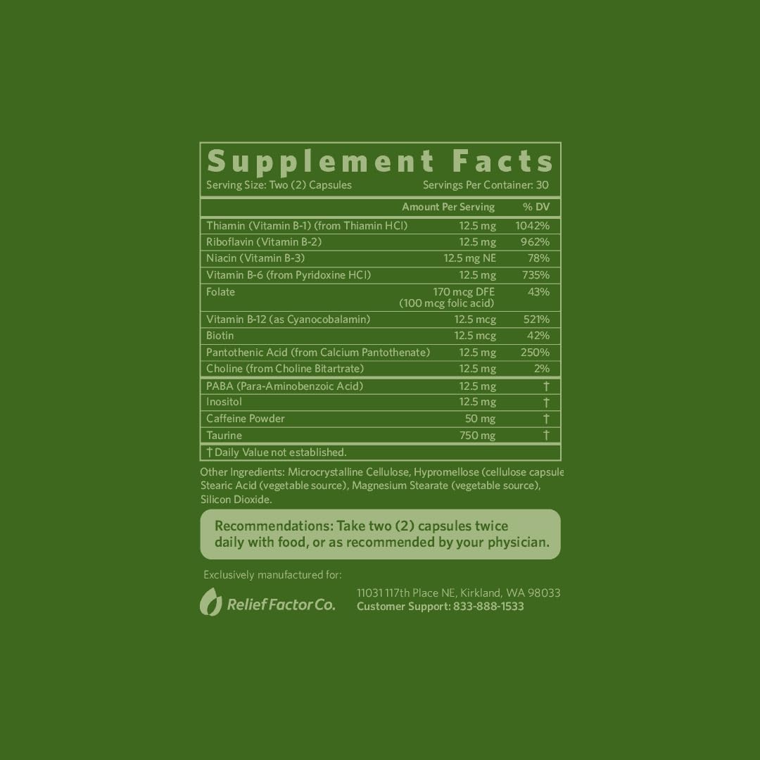 Fast-Acting Energy Supplement with Vitamin B Complex & Taurine for Alertness and Recovery - 60 Capsules