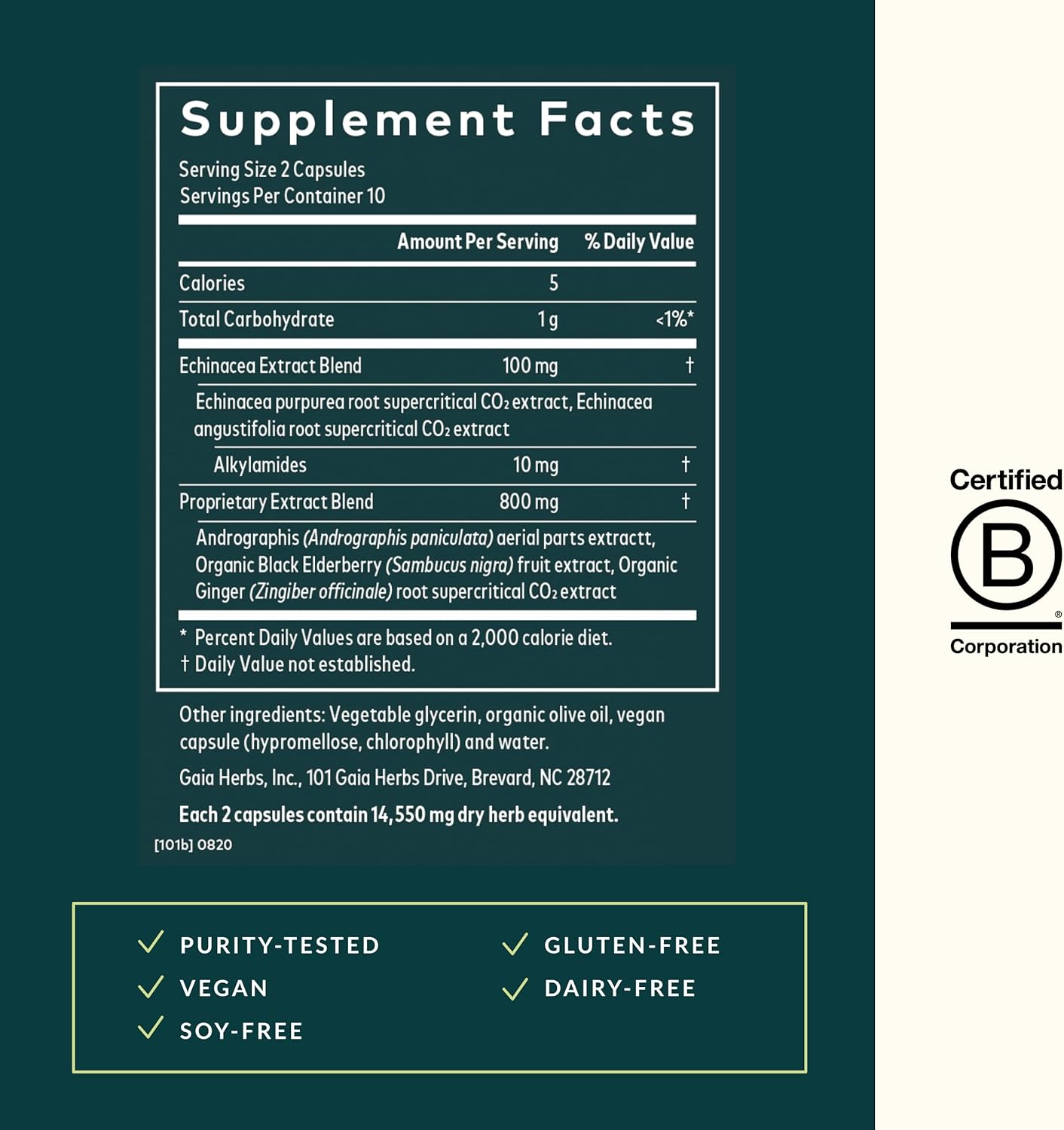 Fast-Acting Immune Support Supplement with Echinacea, Black Elderberry, Ginger & Andrographis - 20 Vegan Liquid Phyto-Capsules