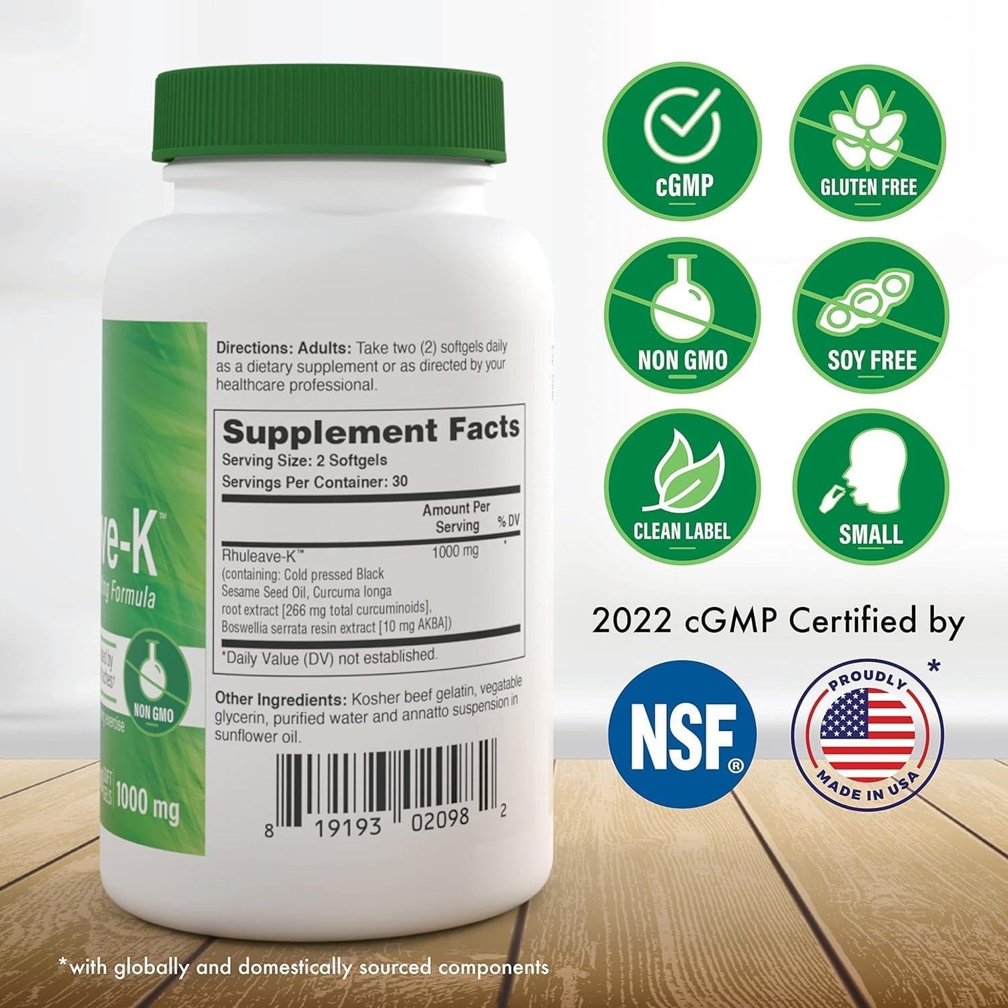 Fast-Acting Joint & Muscle Relief Supplement with Curcumin & Boswellia | Health Thru Nutrition Rhuleave-K 1,000mg | Clinically Studied | Non-GMO | Pack of 60