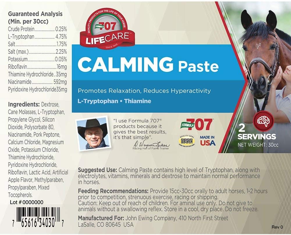 Fast-Acting L-Tryptophan Equine Paste for Nervous Horses - Supports Calm and Focus, 2 Servings