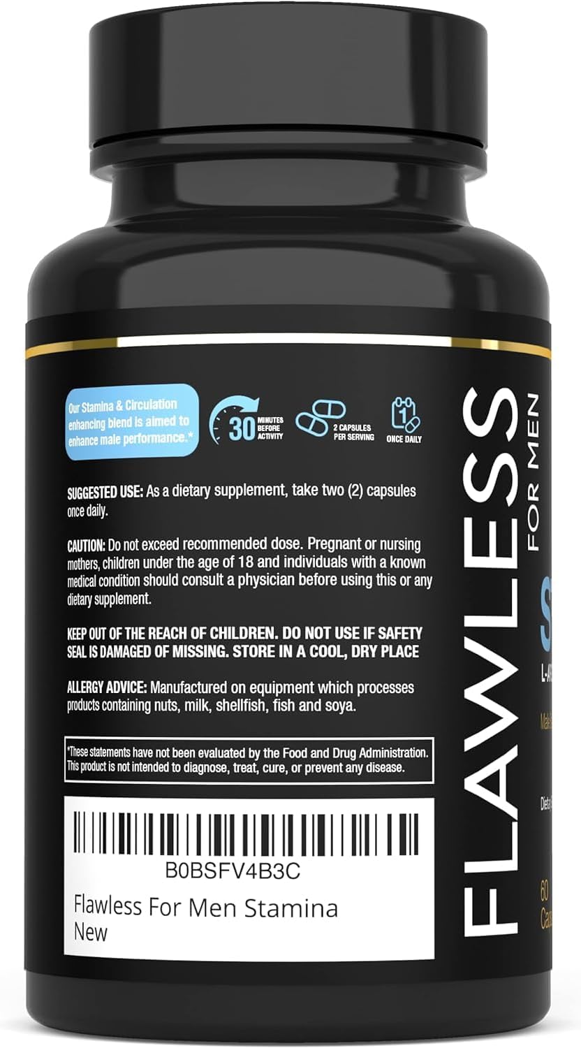 Fast-Acting Stamina Supplement for Men | L-Arginine & L-Citrulline Pills | Enhances Male Vitality, Endurance & Blood Flow | 60 Capsules