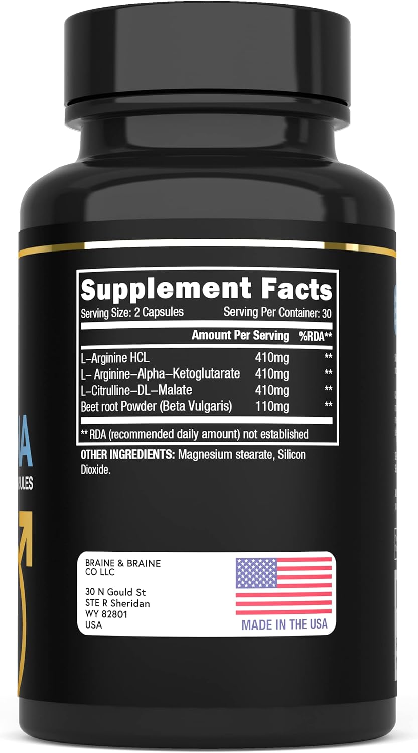 Fast-Acting Stamina Supplement for Men | L-Arginine & L-Citrulline Pills | Enhances Male Vitality, Endurance & Blood Flow | 60 Capsules