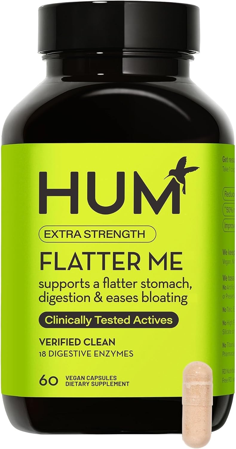 Fast-Acting Vegan Digestive Enzymes for Bloat Relief - HUM Flatter Me Extra Strength Multi Enzyme Supplement, 60 Servings