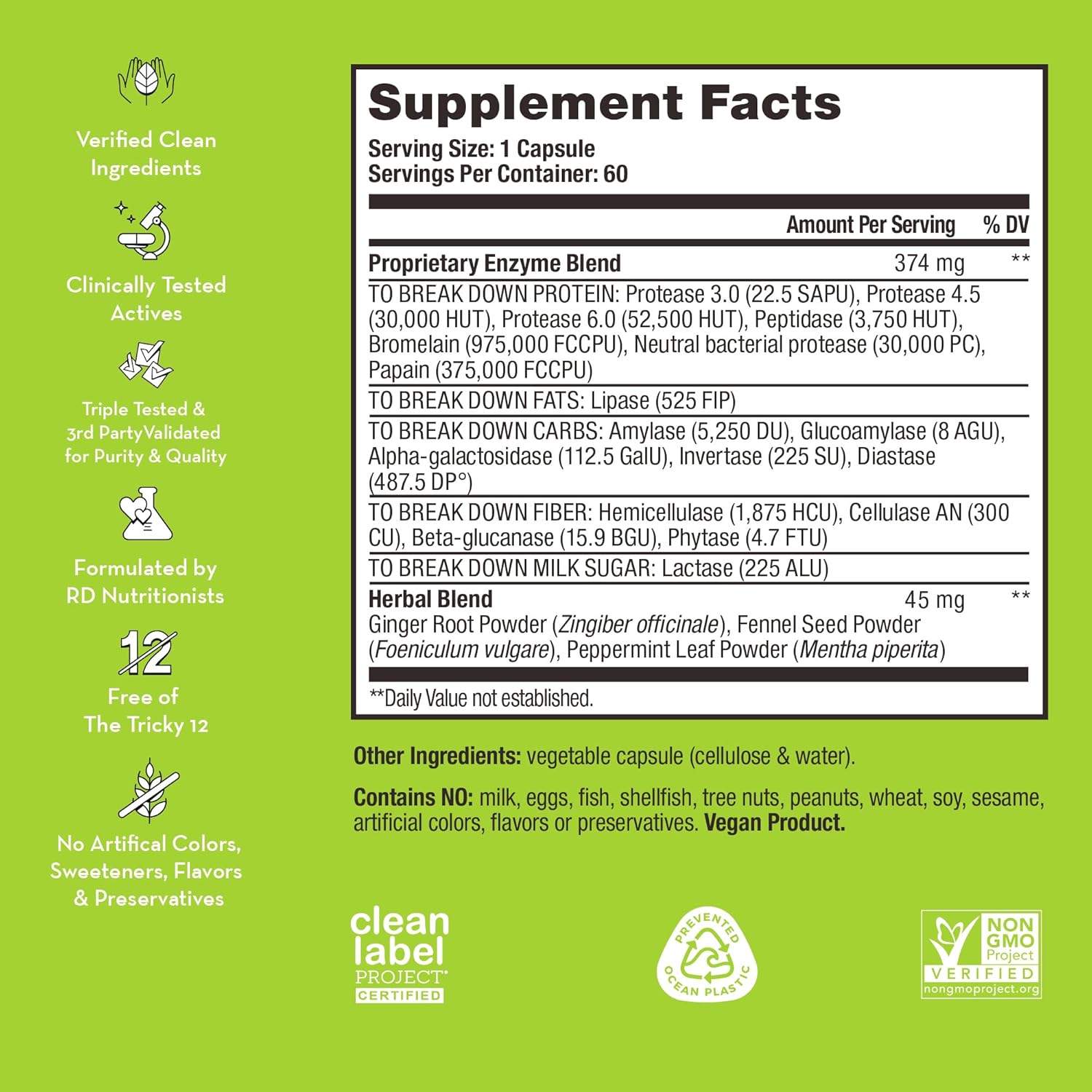 Fast-Acting Vegan Digestive Enzymes for Bloat Relief - HUM Flatter Me Extra Strength Multi Enzyme Supplement, 60 Servings