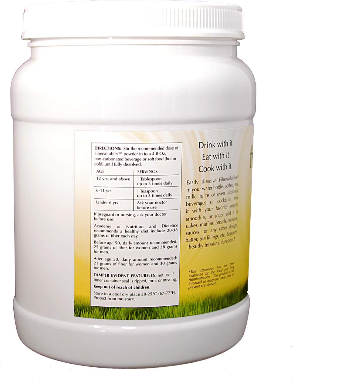 Fast-Dissolving Fibersoluble Supplement for Digestive Health - 100% Soluble Fiber Powder