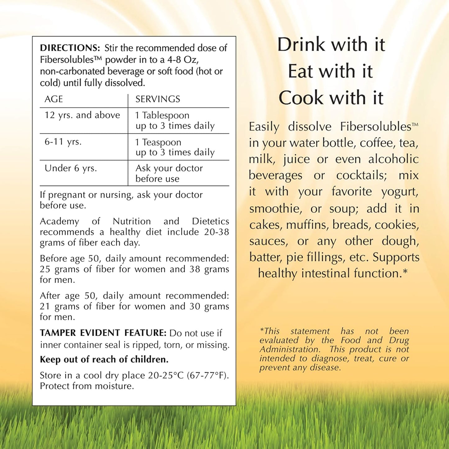 Fast-Dissolving Fibersoluble Supplement for Digestive Health - 100% Soluble Fiber Powder