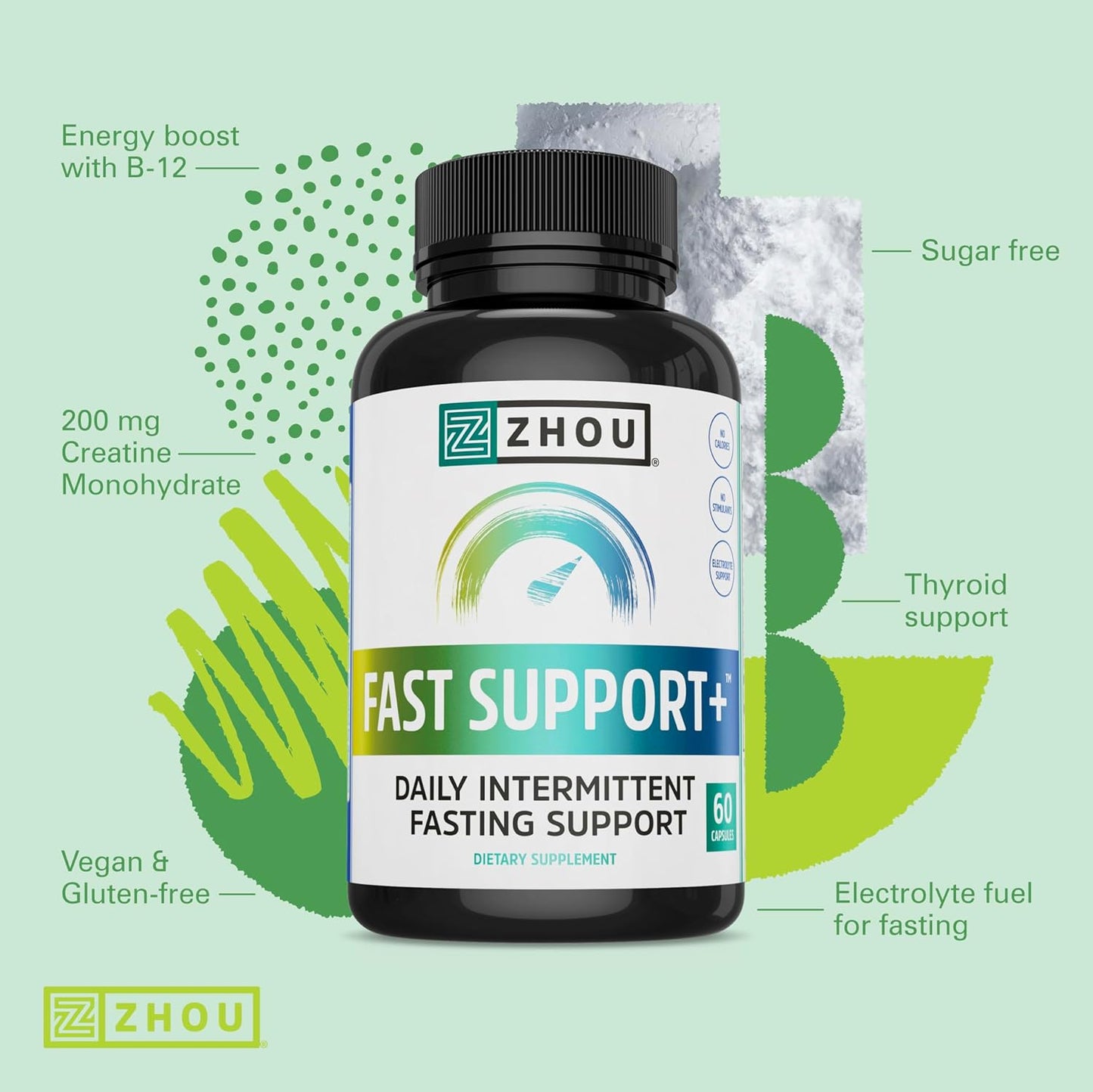 Fast Support+ Intermittent Fasting Supplement with Vitamin B12 and Electrolytes for Energy and Physical Performance, 60 Veg Caps