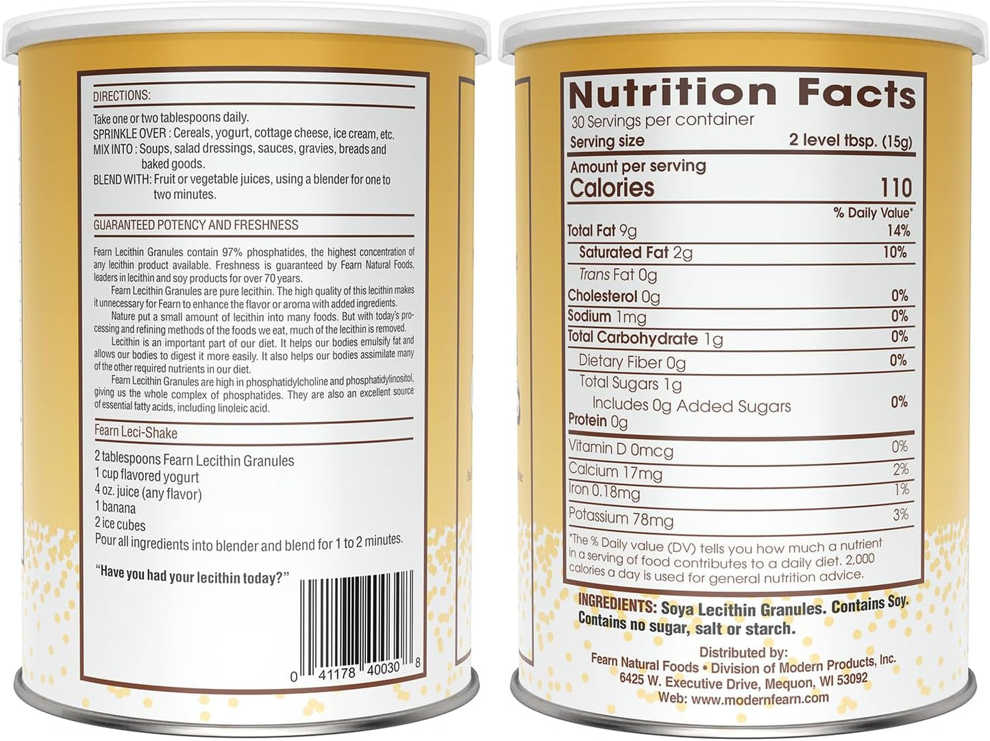 Fearn Natural Foods Soy Lecithin Granules - 16 Oz, Fat Emulsifier for Baked Goods & DIY Treats, Packed with Essential Nutrients