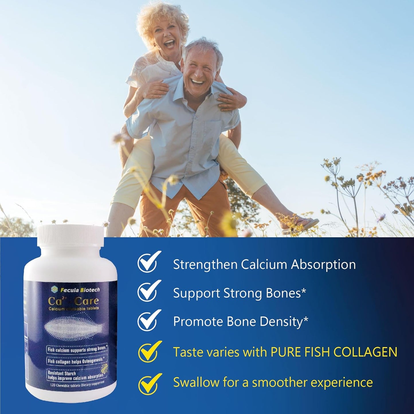 Fecula Biotech Fish Scale Calcium Supplement | Chewable Tablets for Strong Bones and Muscles | All Ages | Effective Absorption | 120 Tablets