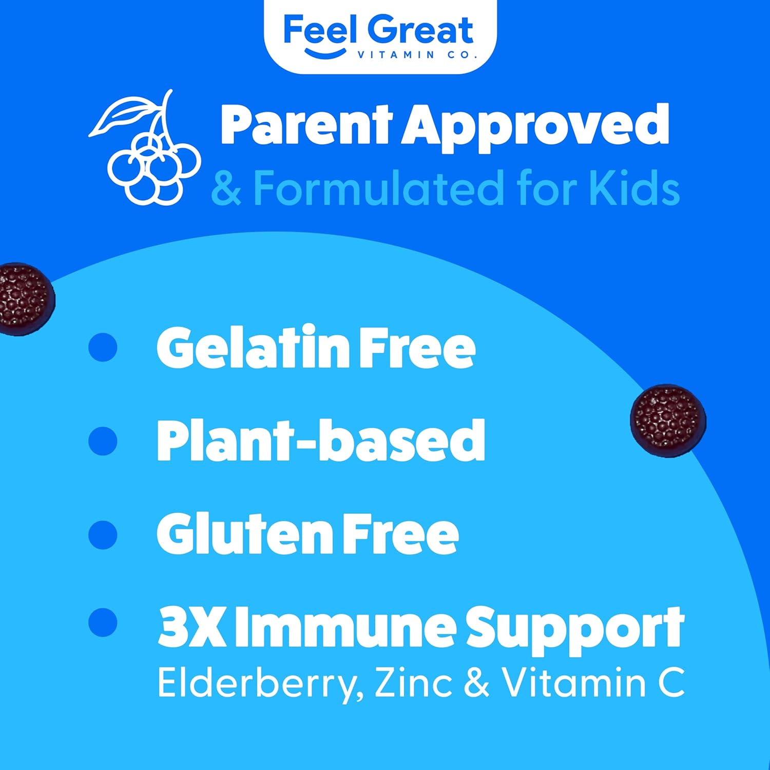 Feel Great Immune Support Gummies for Kids - Vitamin C, Zinc, Elderberry - Vegetarian Multivitamin - 60 Day Supply