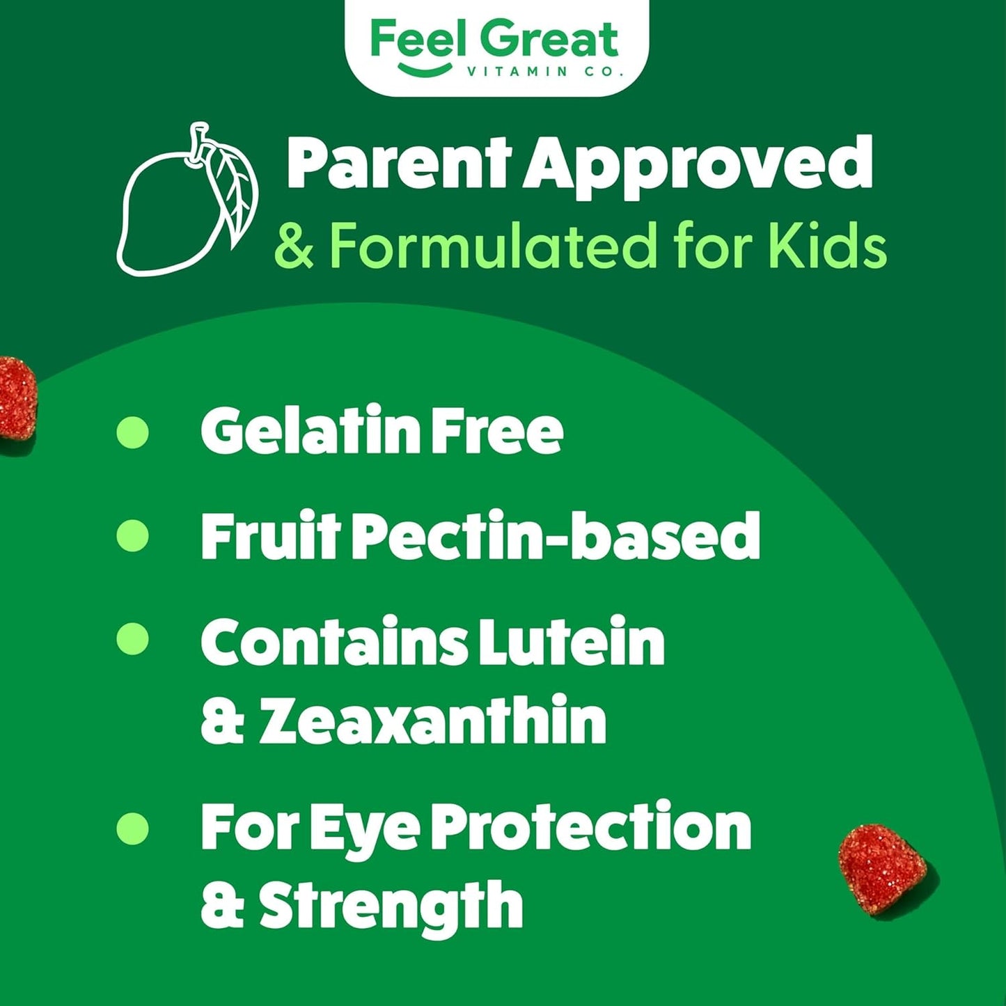 Feel Great Kids Gummy Vitamins with Lutein and Zeaxanthin for Healthy Eyes - Mango Flavored, Vegan, Gluten Free - 60 Day Supply