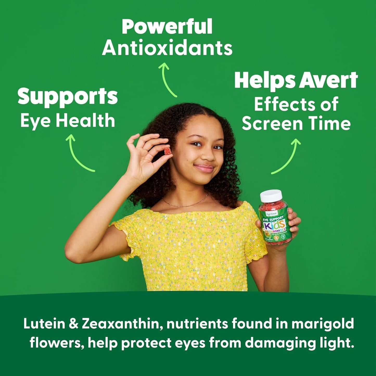 Feel Great Kids Gummy Vitamins with Lutein and Zeaxanthin for Healthy Eyes - Mango Flavored, Vegan, Gluten Free - 60 Day Supply