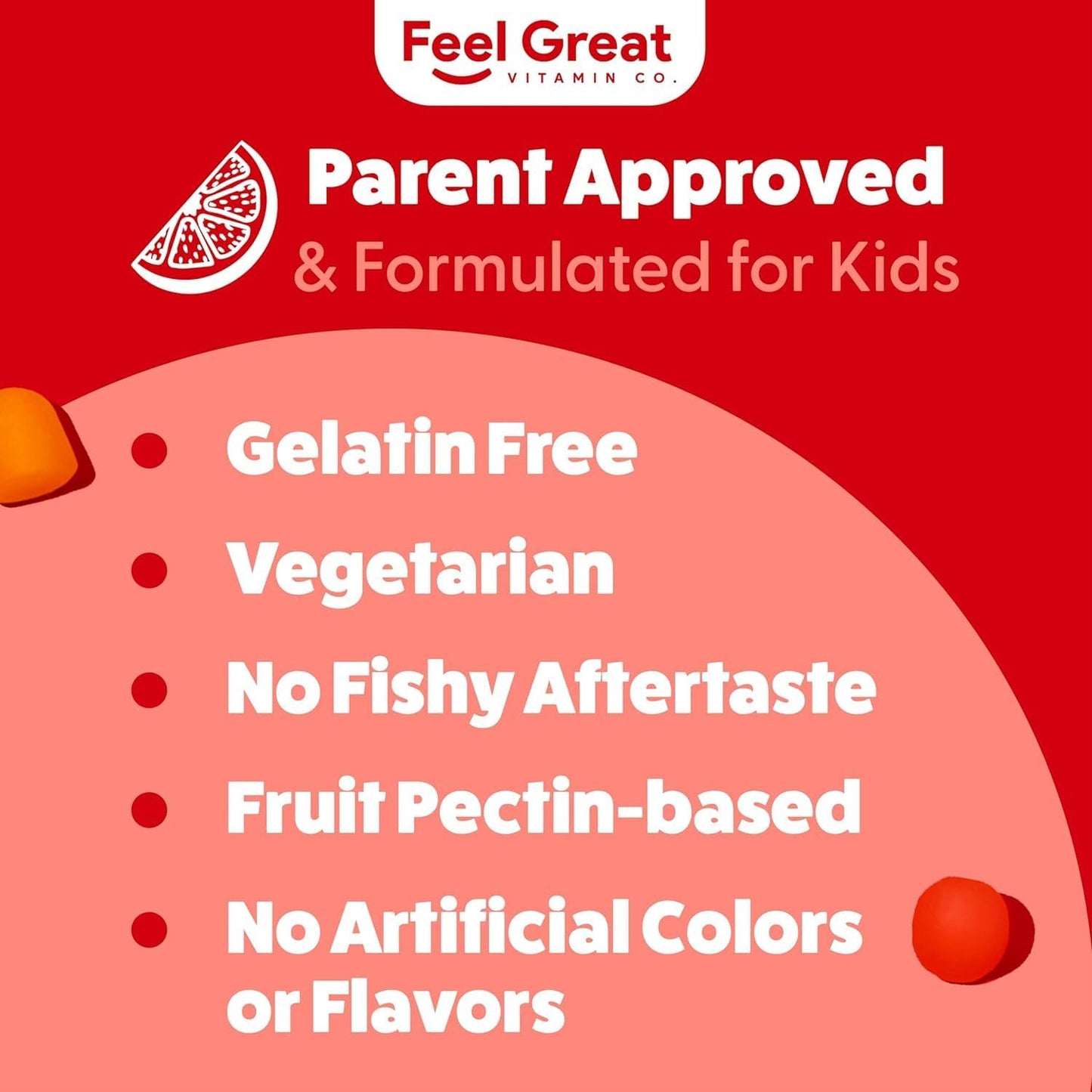 Feel Great Vitamins Kids DHA Omega Gummy Vitamins 4-Pack for Brain Health & Learning - Delicious Omega-3 Gummies for Growing Kids