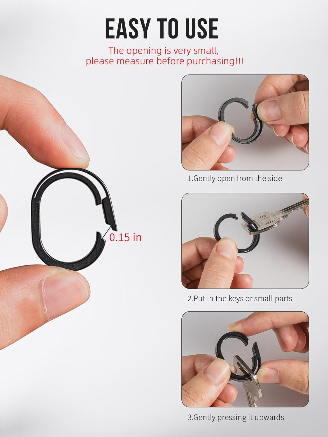 FEGVE Titanium Quick Release Small Keychain Rings with Mini Carabiner for Keys and Bags