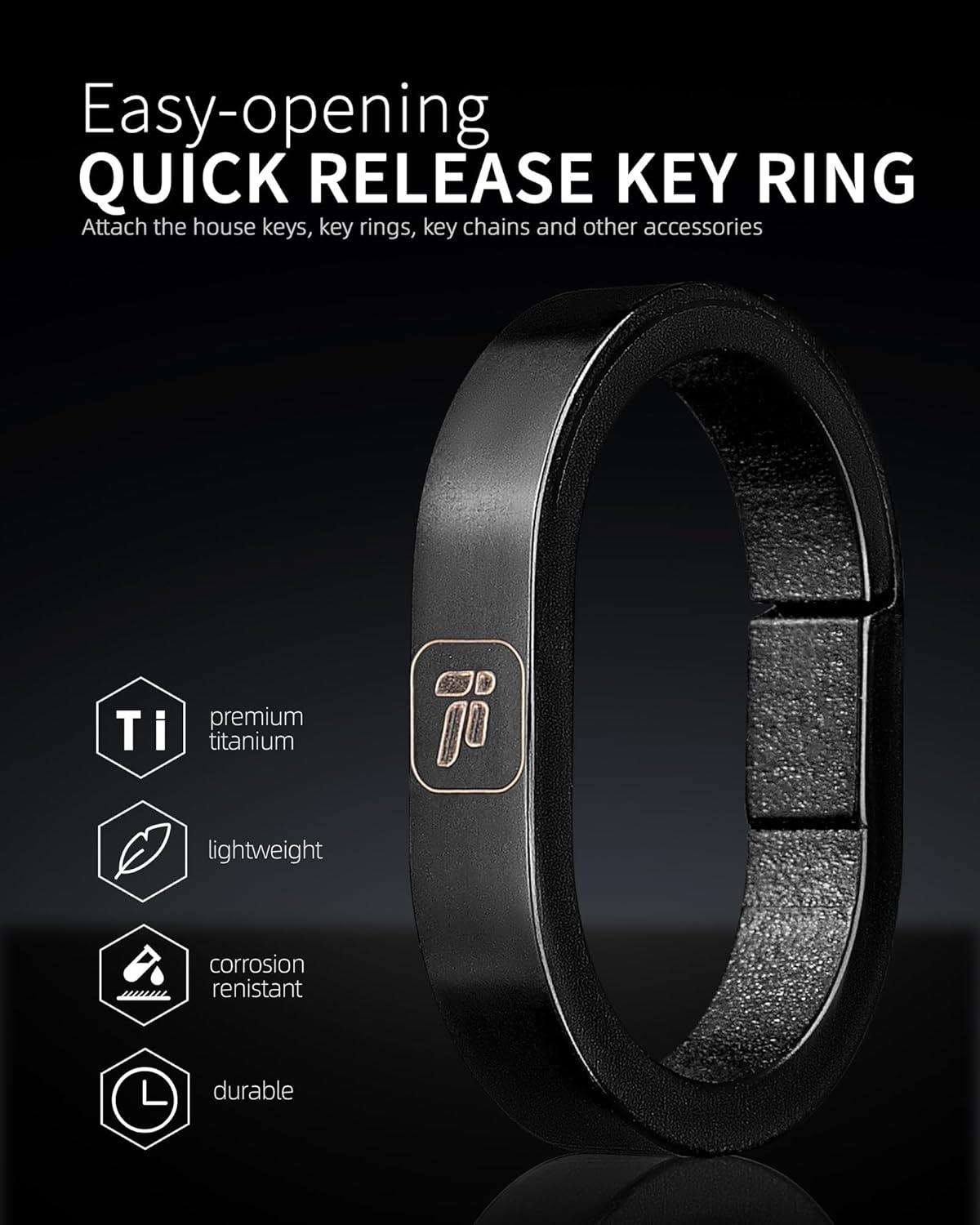 FEGVE Titanium Quick Release Small Keychain Rings with Mini Carabiner for Keys and Bags