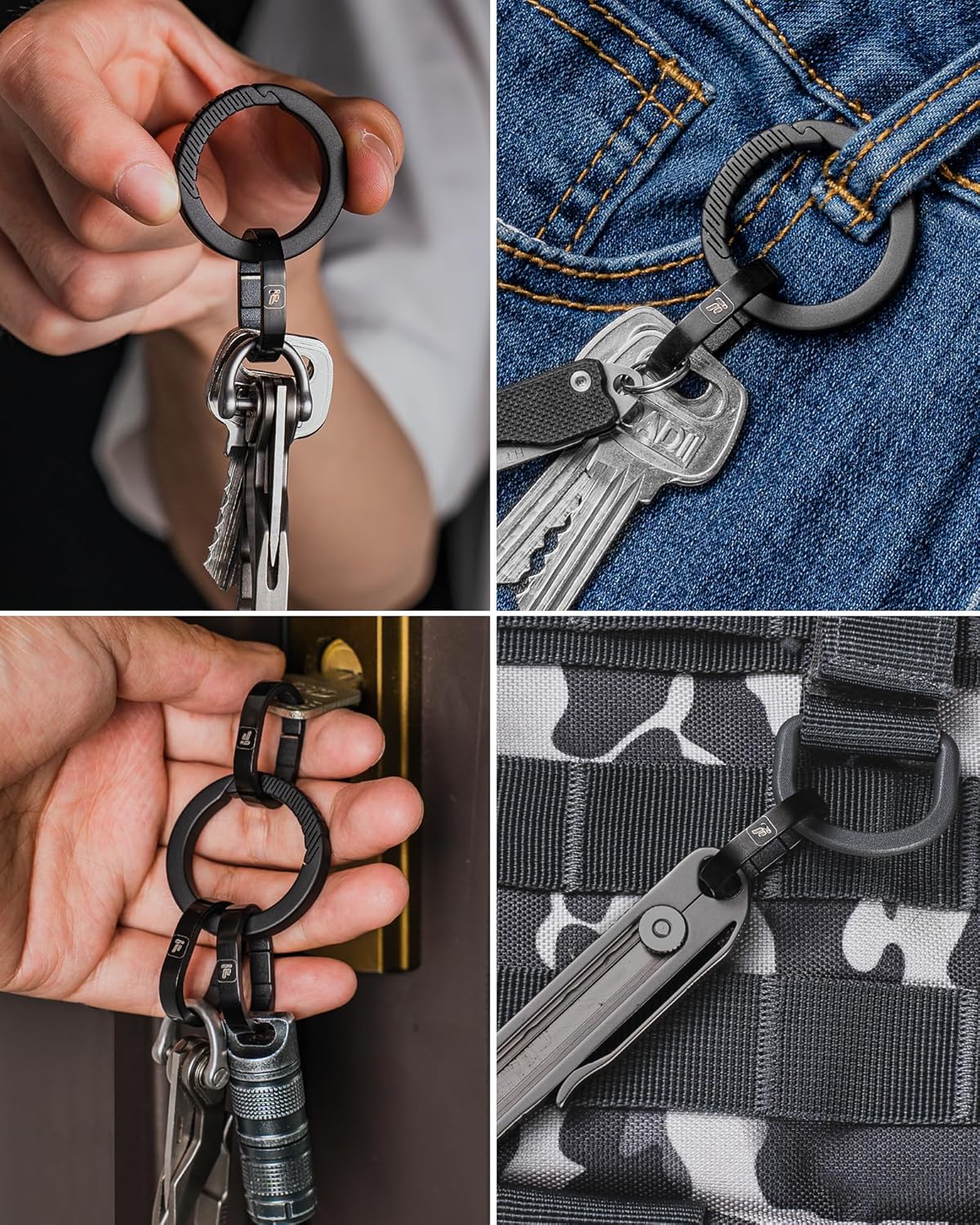 FEGVE Titanium Quick Release Small Keychain Rings with Mini Carabiner for Keys and Bags