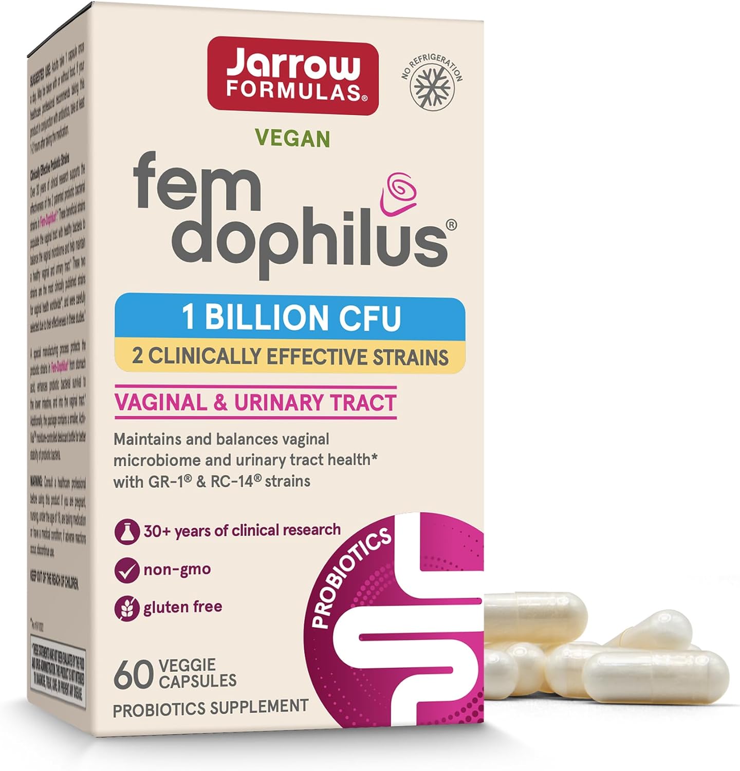 Fem-Dophilus Probiotic Capsules for Vaginal and Urinary Tract Health, 60 Veggie Capsules