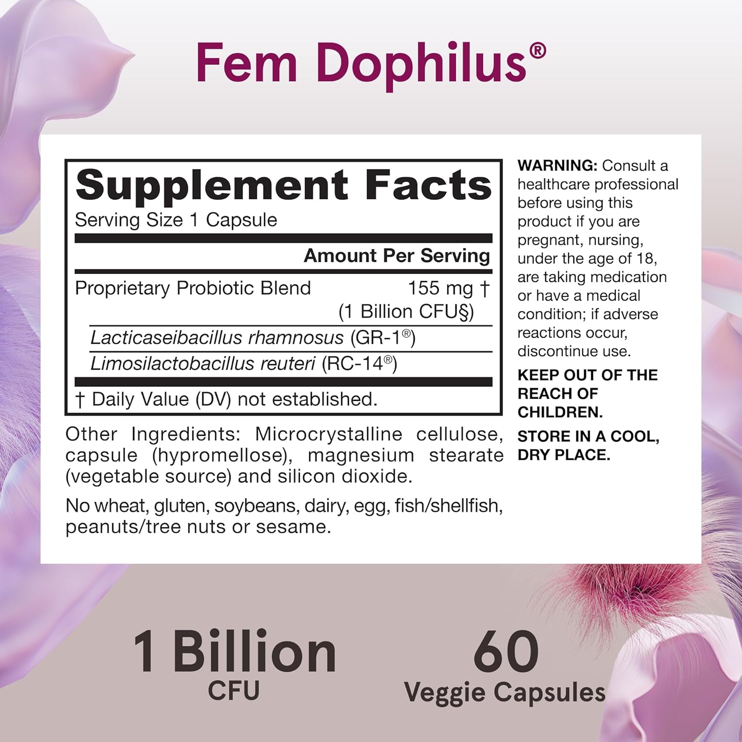 Fem-Dophilus Probiotic Capsules for Vaginal and Urinary Tract Health, 60 Veggie Capsules