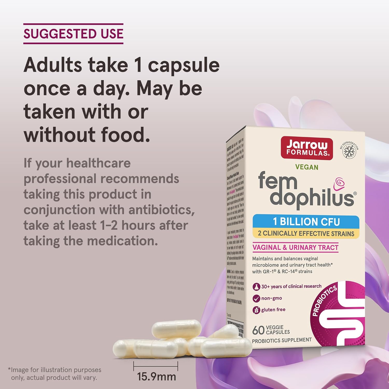Fem-Dophilus Probiotic Capsules for Vaginal and Urinary Tract Health, 60 Veggie Capsules