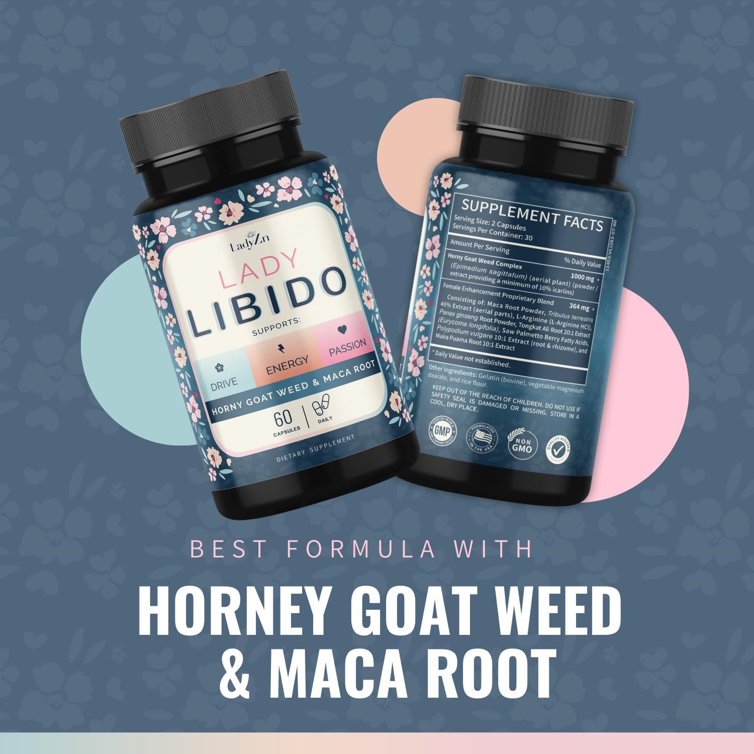 Female Libido Boosting Supplement with Hornygoatweed & Maca Root - Increase Drive, Passion, Energy, and Enjoyment - 60 Capsules