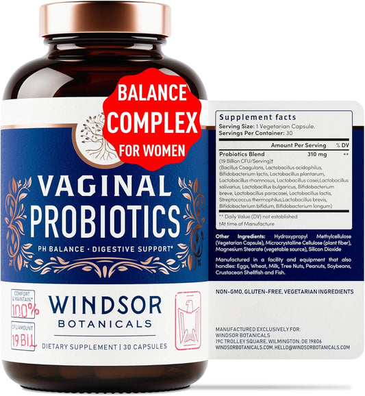 Feminine Balance Complex Probiotics for Women - 19Bil CFU Lactobacillus Salivarius - PH Balance, Digestive, Gut Health - BV Support - 30 Capsules
