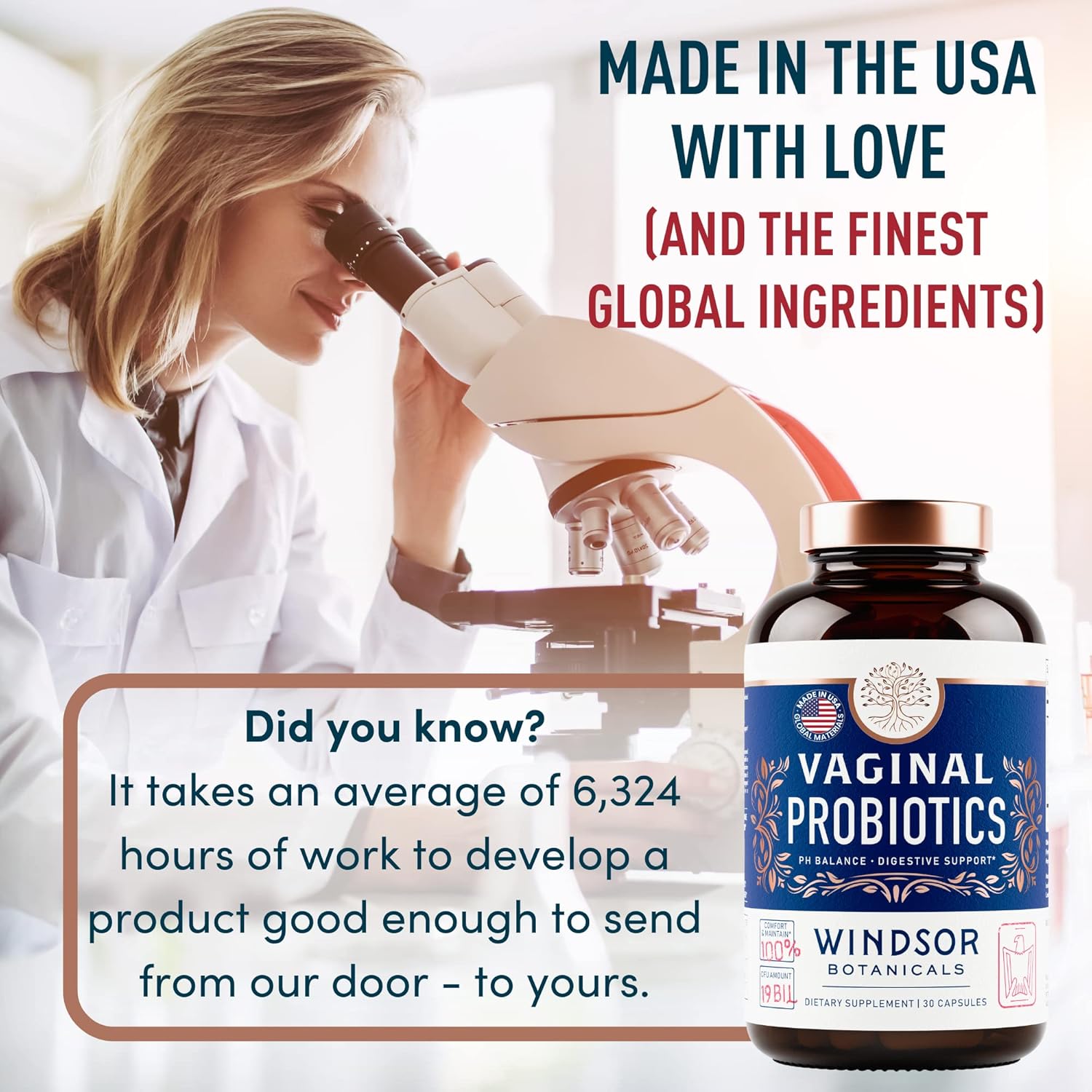 Feminine Balance Complex Probiotics for Women - 19Bil CFU Lactobacillus Salivarius - PH Balance, Digestive, Gut Health - BV Support - 30 Capsules