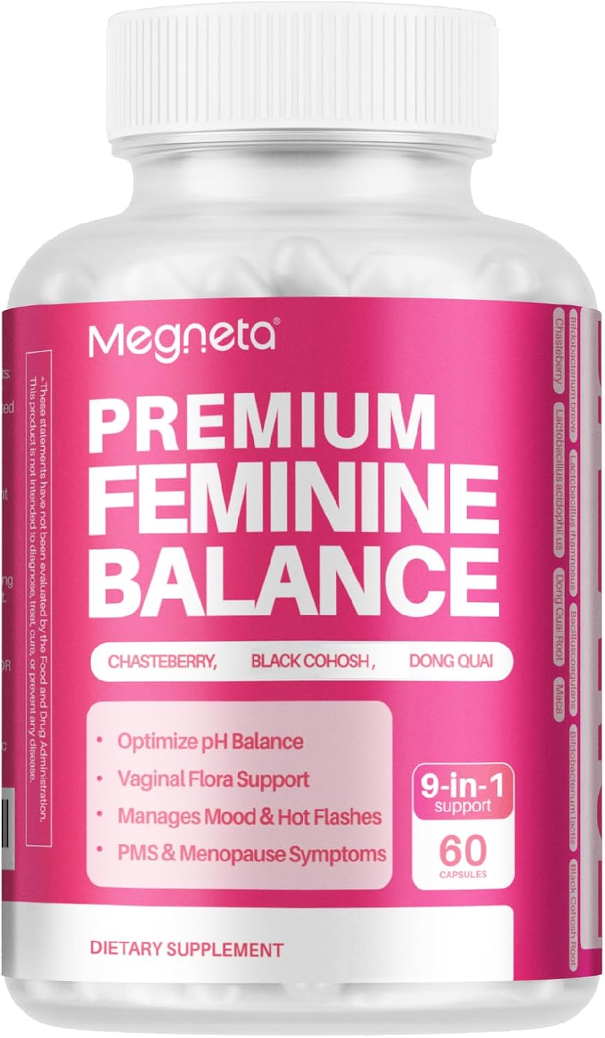 Feminine Balance Supplements for Women - Energy, Menopause & Hormone Health with Black Cohosh, Chasteberry, Probiotics - 60 Capsules