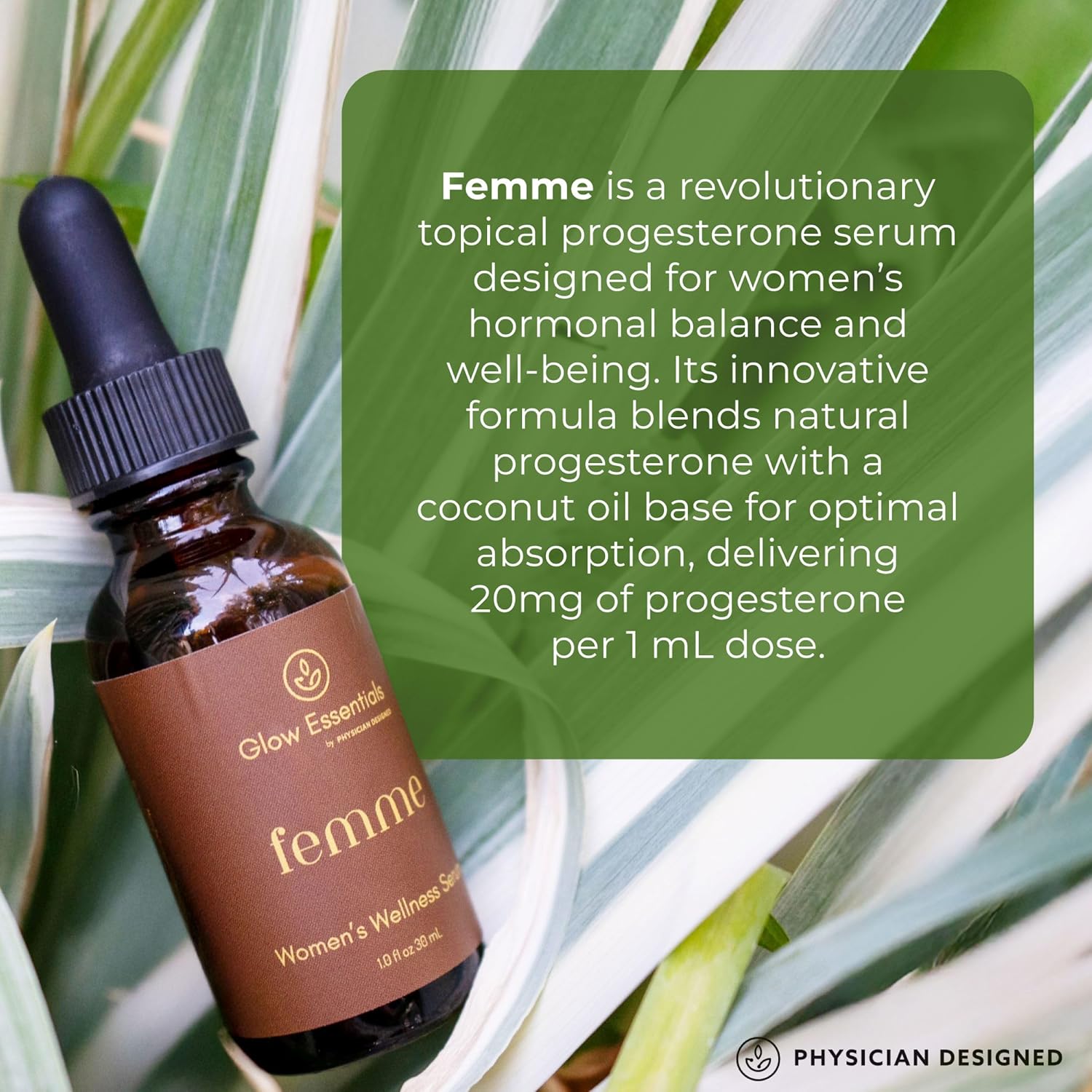 Femme PD VARS Topical Progesterone Serum - Hormone Balance for Women - 20mg USP Progesterone - 1 FL oz