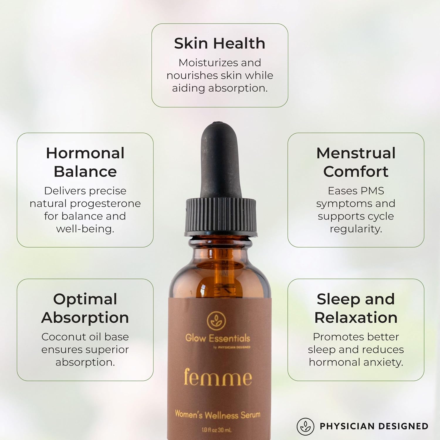 Femme PD VARS Topical Progesterone Serum - Hormone Balance for Women - 20mg USP Progesterone - 1 FL oz