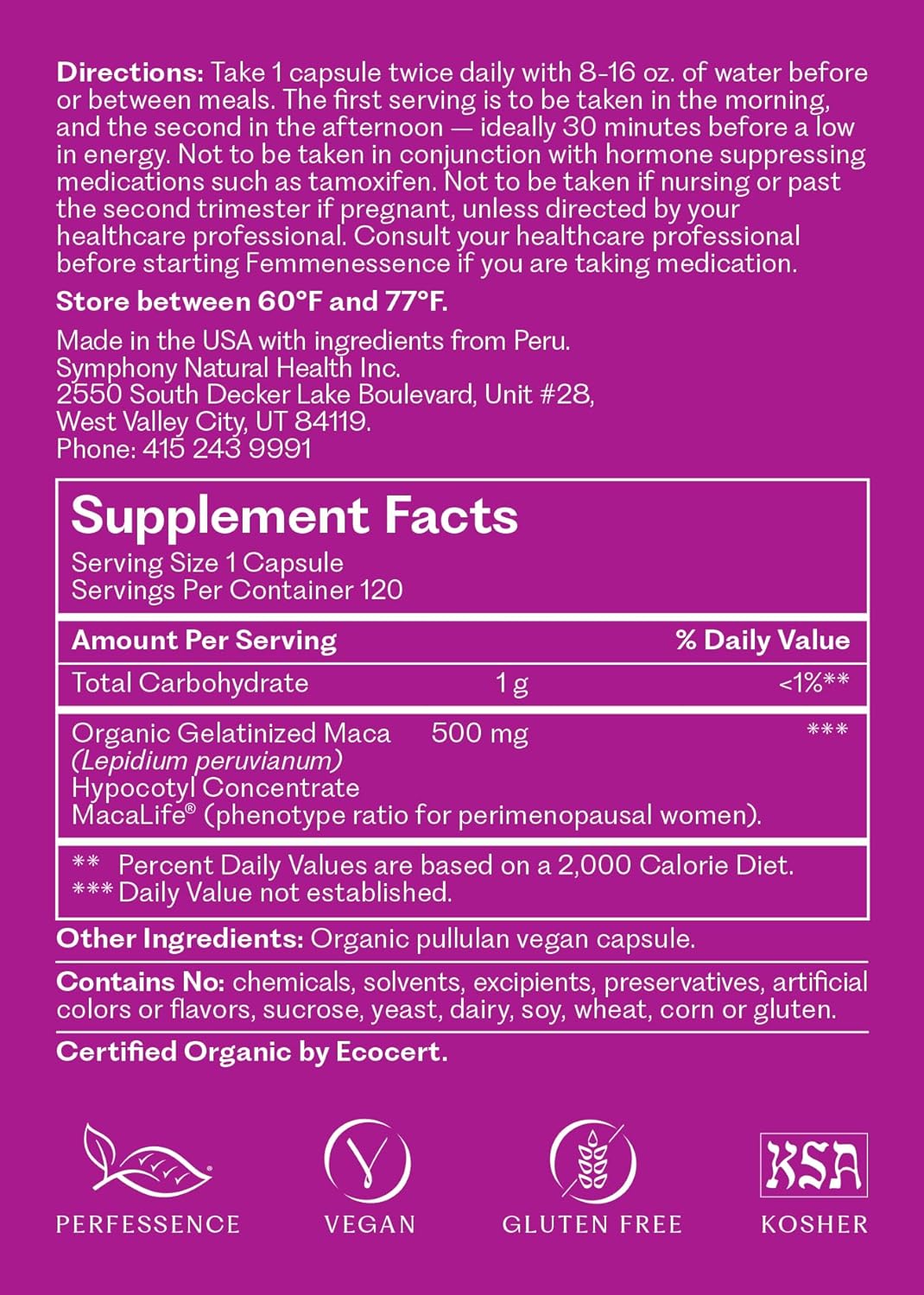 Femmenessence MacaLife: Natural Hormone Balance Supplements for Perimenopause - 120 Capsules, 60-Day Supply